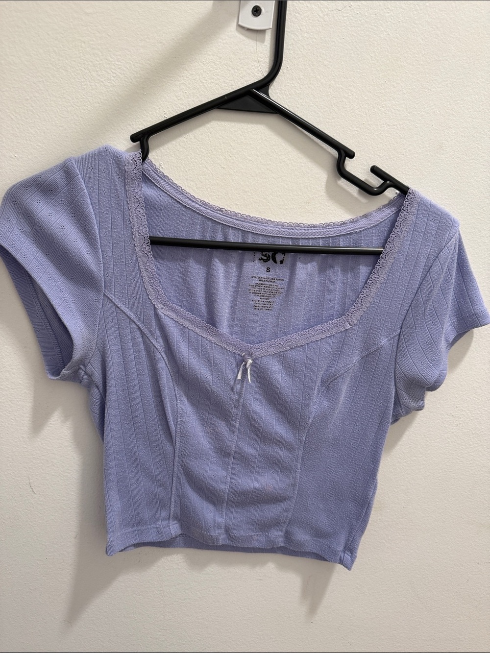 SO Lavender Square-Neck Short Sleeve Crop Top